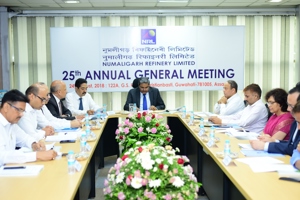 NRL Chairman Mr. D Rajkumar addressing shareholders at the 25th AGM of the Company at Guwahati on 24th August 2018.